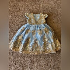 Toddler Girls Formal Blue and Gold Dress